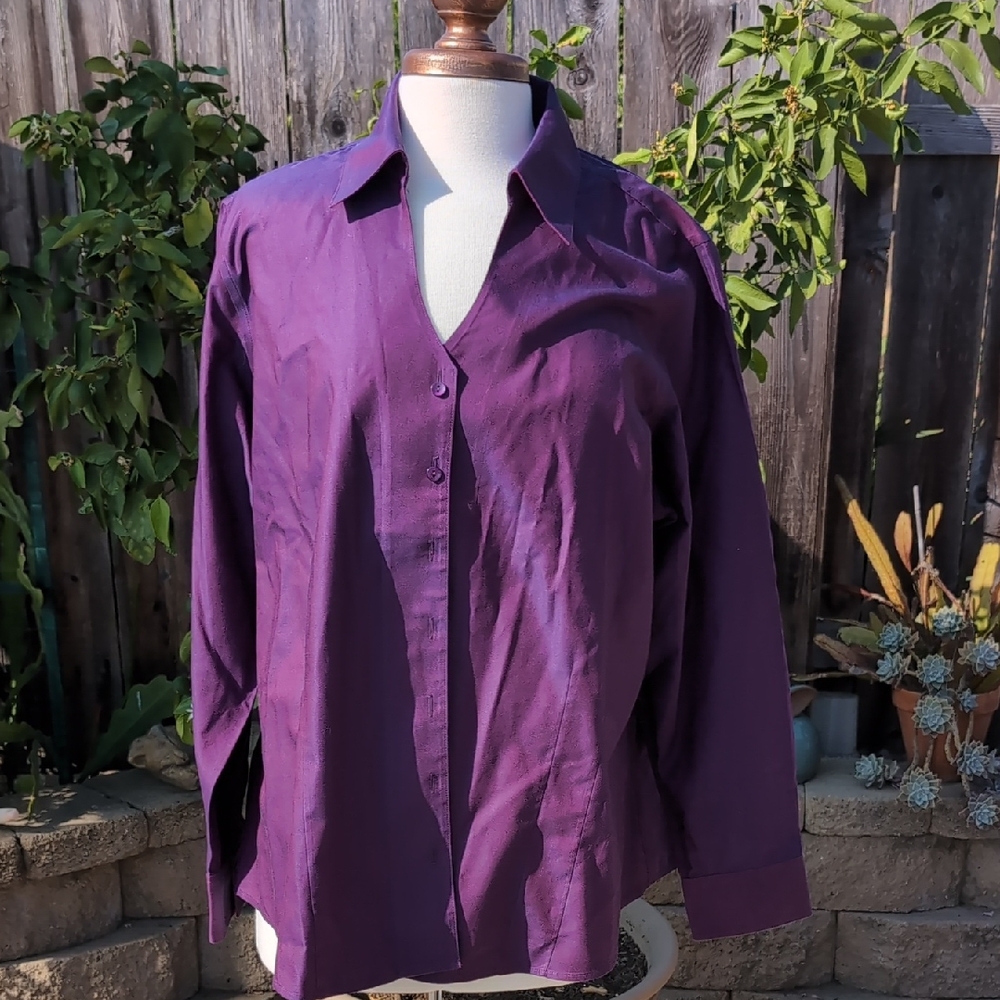 Coldwater Creek Oversized Purple Notched Collar Blouse